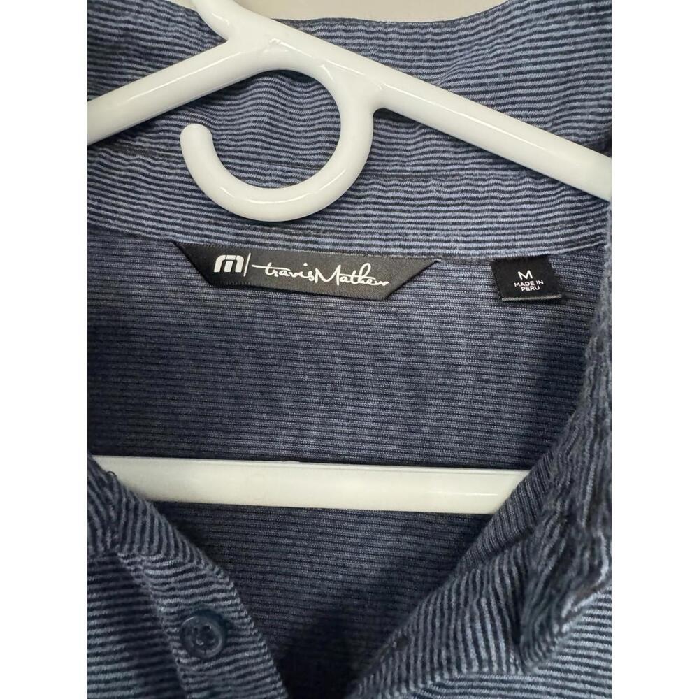 Mens Travis Mathew Polo Medium Blue Striped Golf‎ Casual Performance